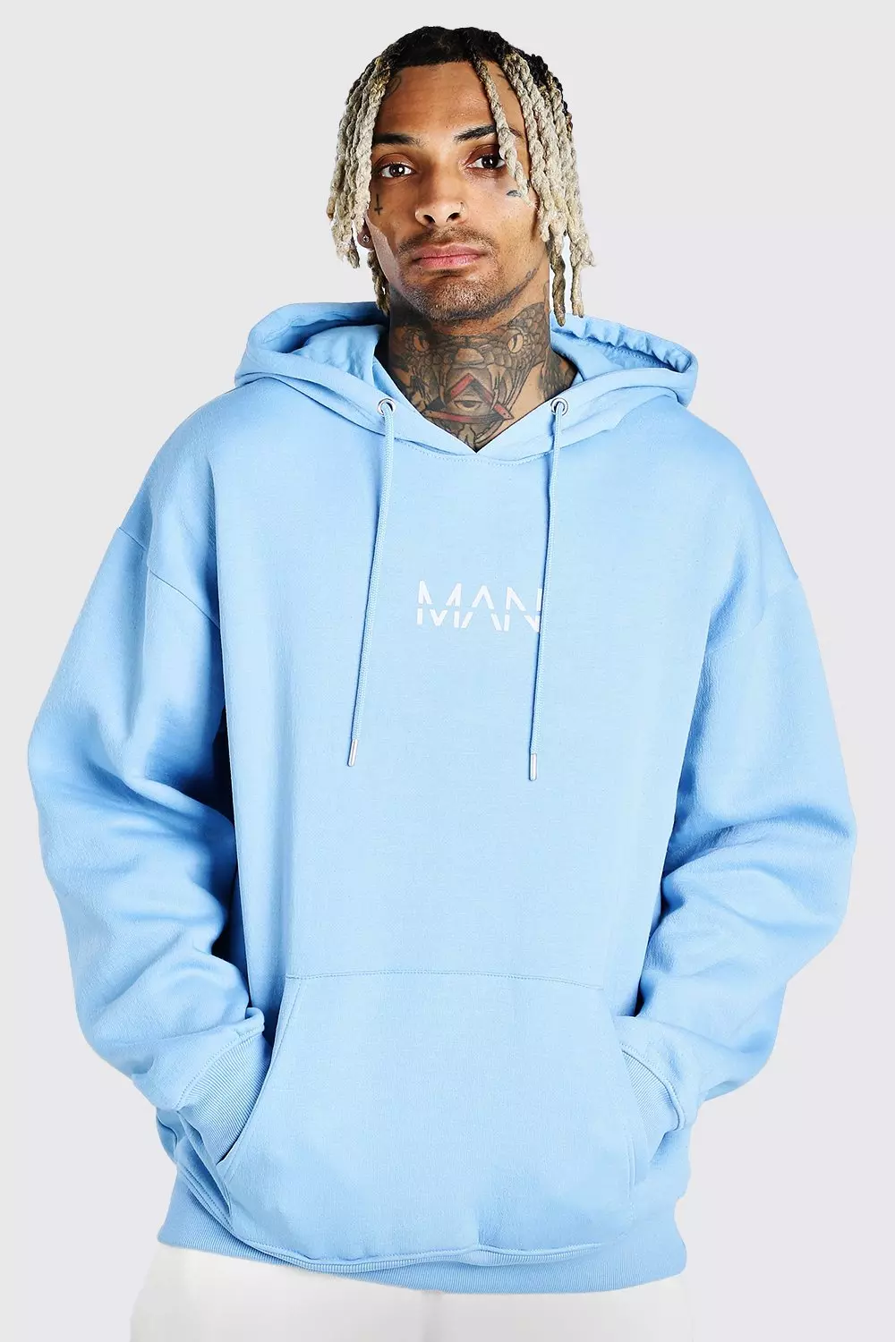 Boohooman light blue discount hoodie